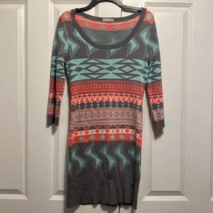 3/4 Sleeve Geometric Sweater Dress